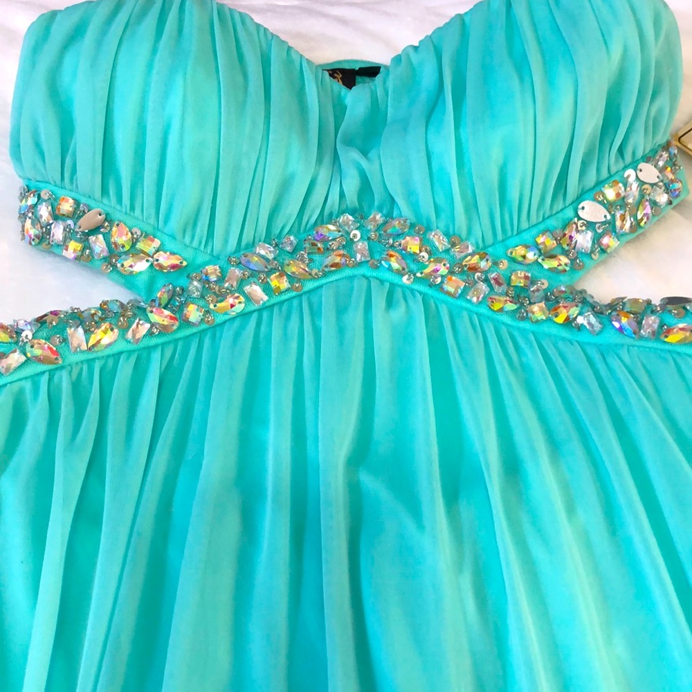 Trixxi Turquoise Dress with Gem Accents, NWT